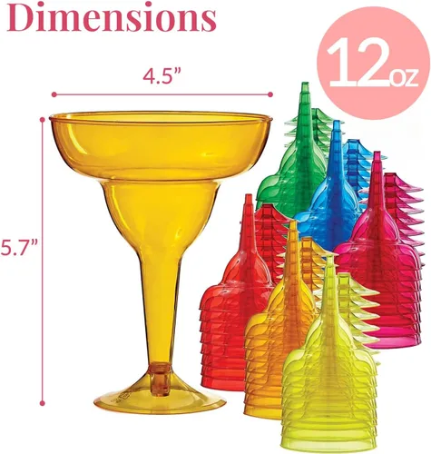Vista 3 de Prestee 48 vasos de plástico desechables multicolor – Copas de cóctel duras de 12 onzas para fiestas del Cinco de Mayo, fiestas de tacos
