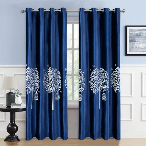 Vista 14 de VOGOL Cortinas traslúcidas blancas de 84 pulgadas de largo, cortinas de gasa ligeras bordadas de árbol para granja, 2 paneles de estilo campestre
