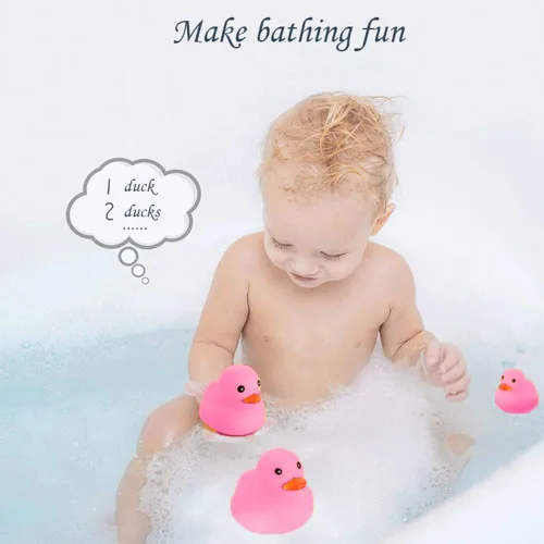 Vista 5 de 16 patos de goma rosa para niños, patos de goma chirriantes a granel, patos de goma para baby shower, decoración de patos de fiesta (2.2 pulgadas)
