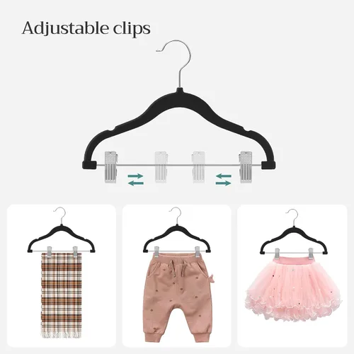 Vista 4 de SONGMICS Paquete de 30 perchas para pantalones de bebé con clips, perchas para niños con 6 separadores de ropa, perchas antideslizantes para ropa