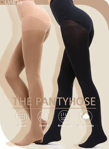 Vista 2 de LASETA Medias para mujer, 120D, con control superior, pantimedias opacas para invierno, 2 pares