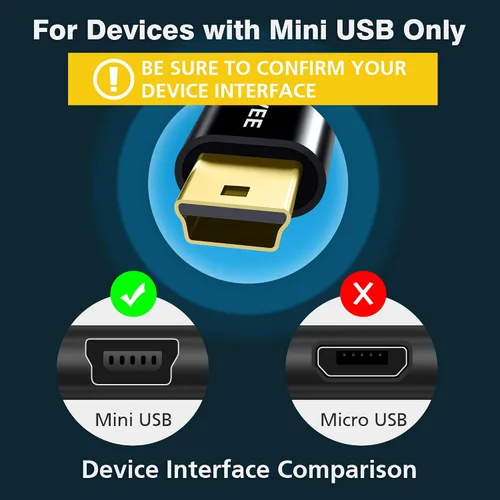 Vista 2 de AGVEE - Paquete de 2 cables mini USB de 1 pie, USB A a Mini-B de datos y cargador duraderos Para calculadora TI-84, Garmin GPS, Go-Pro Hero 4 3 2