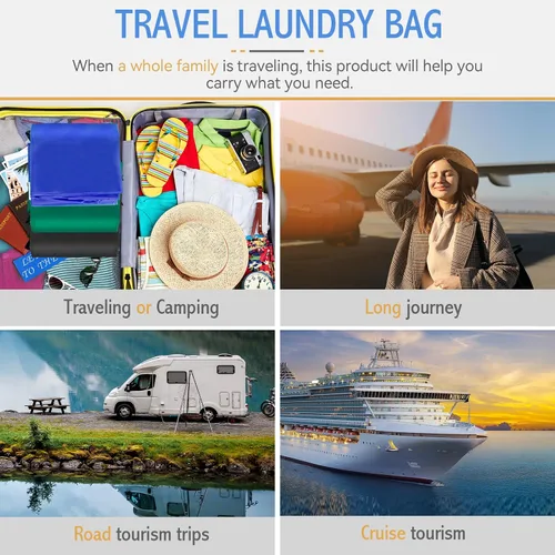 Vista 6 de Isink Bolsa de lavandería extra grande con asas, resistente, bolsa de lavandería de viaje para ropa sucia, 28 x 40 pulgadas (negro)