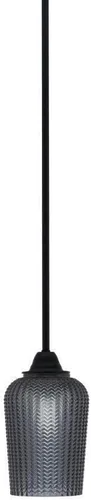 Vista 302 de Toltec Lighting Paramount - Mini colgante de 1 luz en acabado negro mate con cristal de arte perla de 7 pulgadas y estilo negro