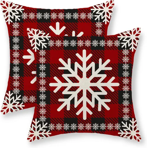 Vista 51 de Juego de 2 fundas de almohada navideñas de 16 x 16 pulgadas, fundas de almohada de lino color rojo con diseño de alces y ciervos de invierno