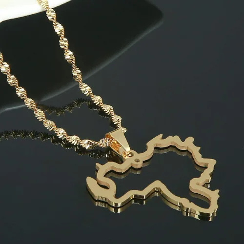 Vista 2 de Collar con colgante de mapa de Venezuela de acero inoxidable y joyería venezolana