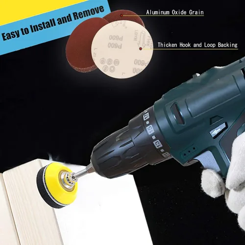Vista 3 de Disco de lijado de 2 pulgadas, disco de lijadora de lijadora orbital, grano 180, papel de lija de gancho y bucle, almohadillas de lijadora orbitales