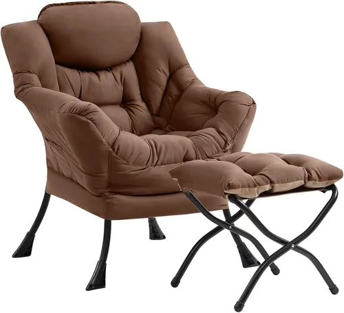 Vista 17 de Silla perezosa con otomana, silla de descanso moderna y grande con reposabrazos y bolsillo lateral, sillón tapizado de ocio con silla de lectura