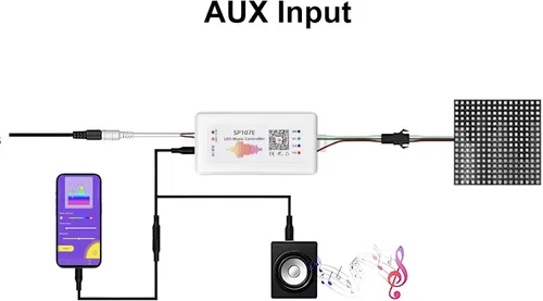 Vista 5 de SP107E Controlador de tira LED Bluetooth, controlador LED de música con AUX y micrófono - Compatible con WS2811 WS2812B SK6812-RGBW APA102 DMX512