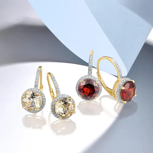 Vista 3 de Santuzza Aretes colgantes de oro macizo de 10 quilates con diamantes auténticos para mujer