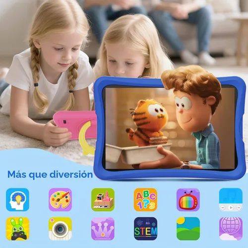 Vista 2 de DigiLand Tablet para niños de 10.1", 6GB RAM 32GB ROM, Android 15 GO, con estuche de silicona a prueba de niños, control parental, batería