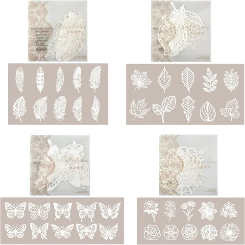 Vista 2 de 40 piezas de suministros para álbumes de recortes, papel de encaje, hojas de mariposa, serie de plumas, suministros de diario, papel decorativo