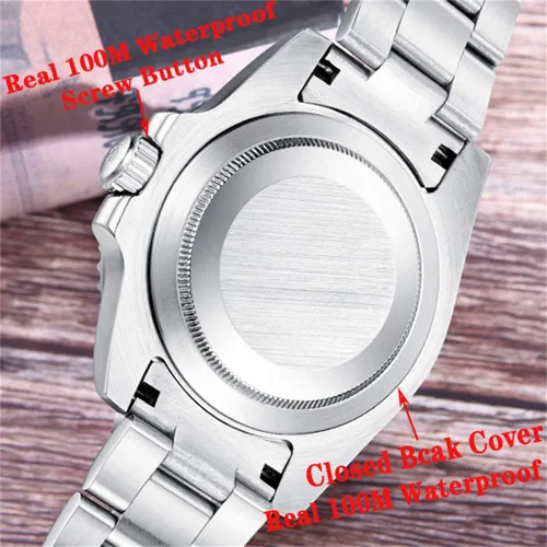 Vista 4 de Reloj de pulsera mecánico automático japonés analógico luminoso para hombre con correa de acero inoxidable
