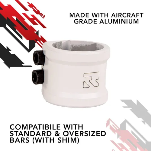 Vista 2 de ROOT INDUSTRIES Abrazaderas de litio para scooter - Abrazadera doble para scooter Pro - Compatible con manillares estándar/de gran tamaño, Blanco