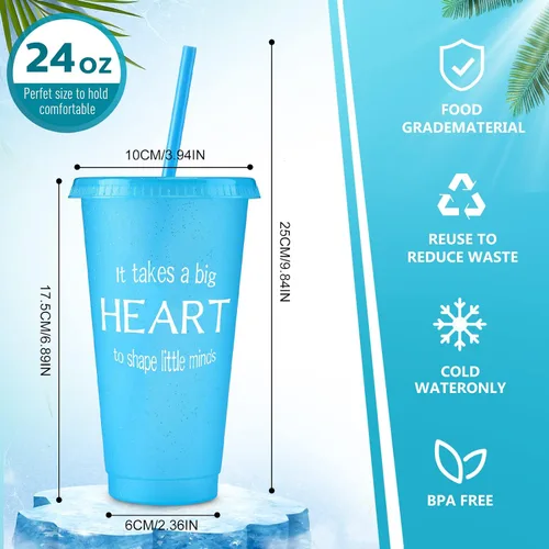 Vista 3 de Gerrii 20 vasos de agradecimiento para maestros de fin de año, con pajitas y tapas, vasos reutilizables con purpurina para café helado, regalo