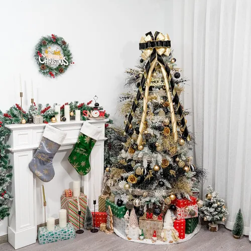 Vista 6 de Hismir Lazo grande de 53 x 13 pulgadas con serpentina de purpurina, lazos decorativos para árbol de Navidad, corona, puerta, festival, decoración