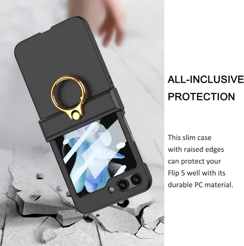 Vista 6 de Miimall Funda para Galaxy Z Flip 5 con soporte de anillo, protector de pantalla de protección de bisagra mejorado, anillo multifuncional ultrafino