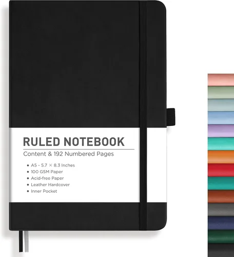 Vista 40 de RETTACY Cuaderno de diario con puntos y viñetas, 192 páginas, tamaño mediano A5 (5.7" x 8.3"), tapa dura de cuero, papel grueso de 100 gsm
