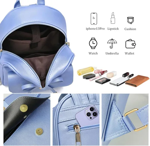 Vista 5 de ZGWJ Mini mochila de cuero con moño, mochila pequeña, linda mochila casual de viaje para niñas y mujeres, M, Mochilas tipo mochila