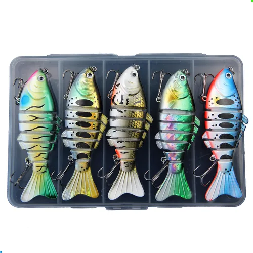 Vista 8 de Señuelos de pesca multiarticulados para lubina, trucha, perca, hundimiento lento, realista, señuelos de natación, caja de aparejos de agua dulce