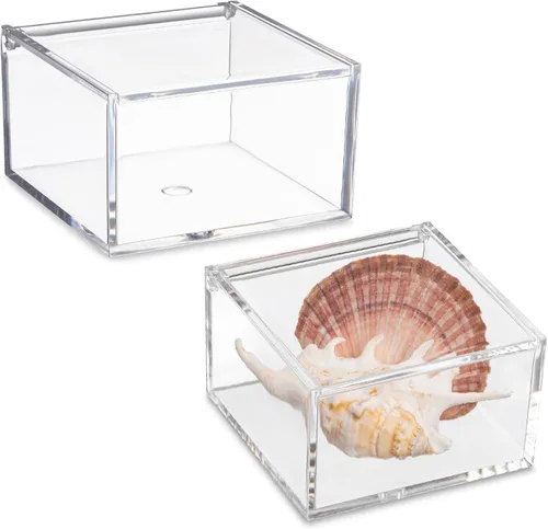 Vista 8 de Hammont Caja de acrílico transparente con tapa con bisagras, pequeño organizador de plástico para oficina, escritorio, maquillaje, manualidades