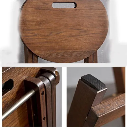 Vista 4 de Taburete plegable de 24 pulgadas, taburete de madera para mostrador de madera, taburetes de bar altos de bambú portátiles con asa, silla plegable