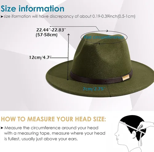 Vista 54 de Sombreros Fedora para hombre, sombrero Panamá de ala ancha con cinturón clásico Unisex Felt Fedora, Adjustable Fit, Breathable Sweatband, All-Day