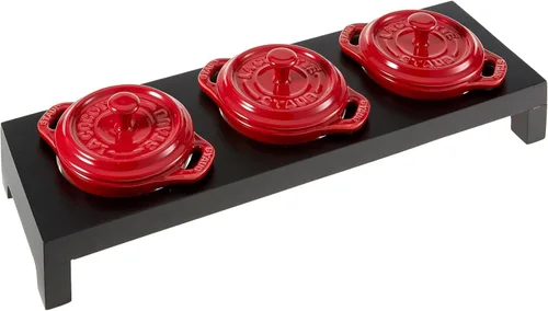 Vista 9 de STAUB Cerámica Horno holandés 3 piezas Mini Round Cocotte, Cereza