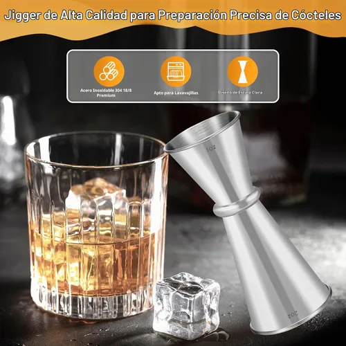 Vista 3 de Lexenic Jigger japonés prémium de 2 onzas y 1 onza con 7 medidas en el interior para camarero, jigger de acero inoxidable 304 resistente, accesorios