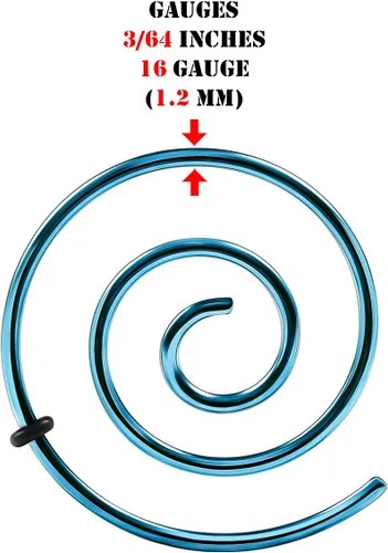 Vista 2 de Par de tapones expansores en espiral de acero quirúrgico anodizado azul claro 316L para piercings de joyería de oído estirador de carne pendiente