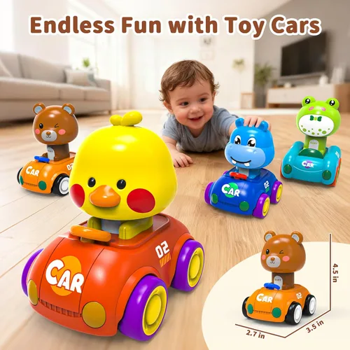 Vista 2 de Press to Go - Juego de 4 autos de animales para bebés de 6 a 36 meses