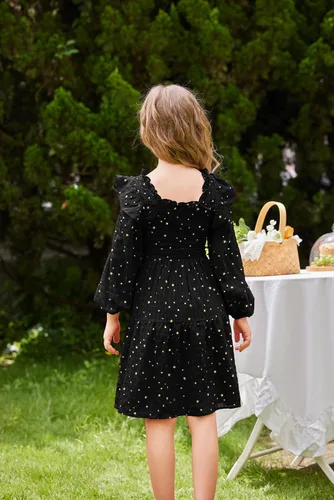 Vista 7 de GRACE KARIN Vestido de otoño para niñas, de manga larga, con volantes, escalonado, brillante, vestido de fiesta de invierno para niñas, talla 5-12
