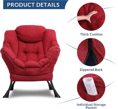 Vista 4 de Silla perezosa moderna con otomana portátil, silla de salón contemporánea con marco de acero, juego de sofá de ocio con reposapiés, reposabrazos