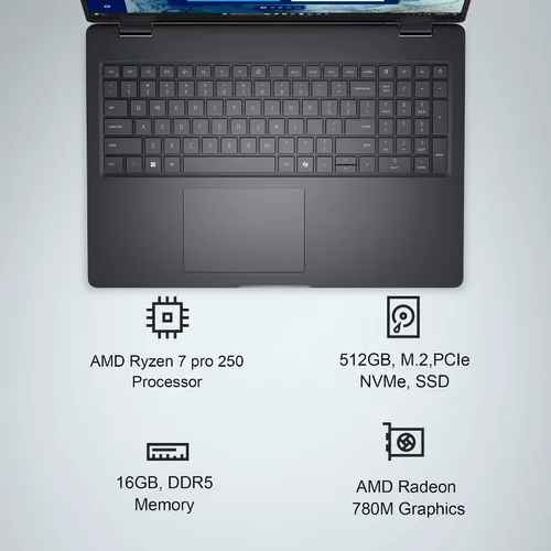 Vista 2 de Laptop Dell Pro 16 Plus PB16255, AMD Ryzen 7 PRO 250, DDR5 de 16 GB, SSD