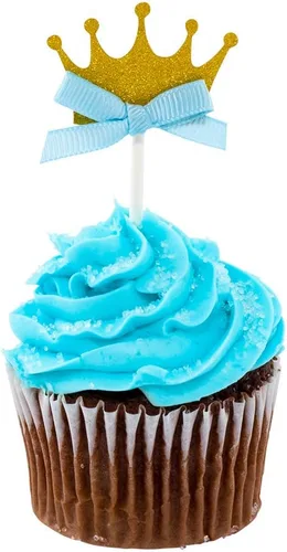 Vista 11 de Restaurantware Top Cake Toppers 8 x 3.8 pulgadas, 100 adornos de tiara para tartas, detalles de purpurina, cumpleaños, papel dorado, decoración