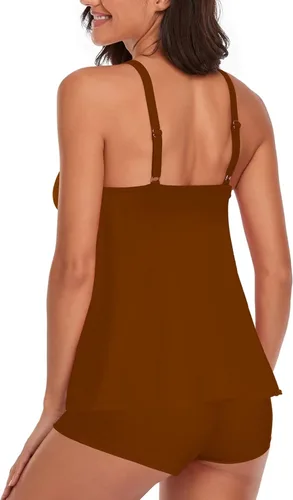 Vista 3 de Trajes de baño para mujer, tankini para dos piezas, blusa sin mangas con pantalones cortos