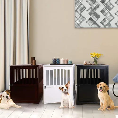 Vista 13 de Casual Home Mueble de madera para perros de interior, jaula para perros, mesa auxiliar, mesa de noche, cuna para perros con cierre de seguridad