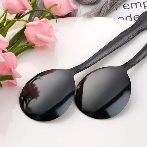 Vista 4 de Cucharas de sopa, cucharas redondas de acero inoxidable para caldo con borde de flor, juego de 12 piezas de acero inoxidable para café, azúcar