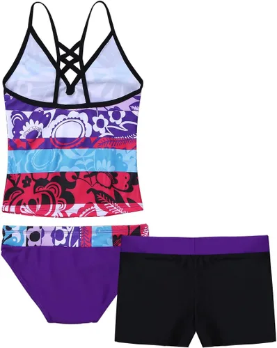Vista 2 de Conjunto de 3 piezas de camiseta con estampado floral y pantalones cortos para niñas