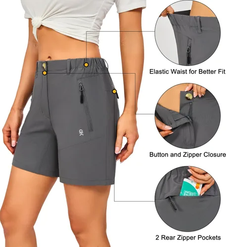 Vista 3 de Little Donkey Andy Pantalones cortos elásticos ligeros de secado rápido para mujer, para exteriores, senderismo, golf