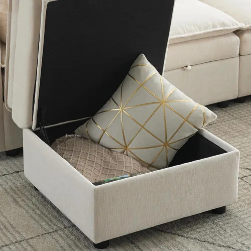Vista 7 de Otomana cuadrada grande de 27 pulgadas con almacenamiento, reposapiés tapizado moderno con patas antideslizantes para sofá, mesa de café, sala