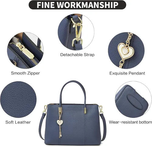 Vista 6 de FOXLOVER Bolsos de mano para mujer, bolsos con asa superior, bolsos de hombro de lujo con colgante en forma de corazón Genuine Leather