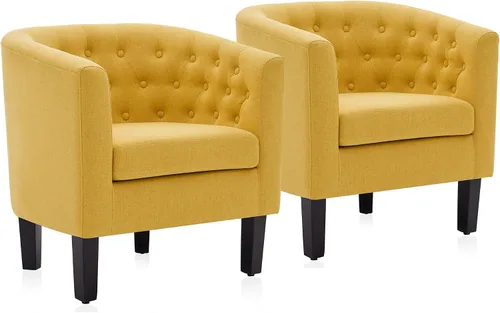 Vista 17 de BELLEZE Sillas de acento negras para sala de estar, elegante silla de brazo tapizada con respaldo capitoné en forma de barril, silla de club