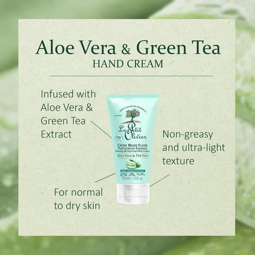 Vista 4 de Le Petit Olivier Crema hidratante para manos Express - Aloe Vera y té verde - Hidratación expresa - Sin sensación grasa o pegajosa - La piel es