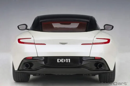 Vista 9 de Autoart Aston Martin DB11 Morning Frost White Metallic con parte superior negra e interior rojo modelo 1/18