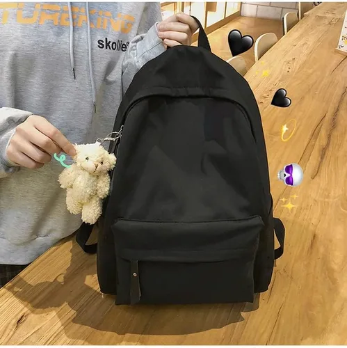Vista 4 de CYee Cutecore - Mochila estética con colgante de oso, mochila para libros de preparación, suministros escolares, mochila de regreso a clases, Negro