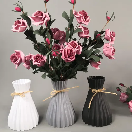 Vista 3 de Queenbox Jarrones de plástico plegables de papel de 4.7 x 7 pulgadas con cuerda, irrompible, geométrico, único, floreros artificiales para flores