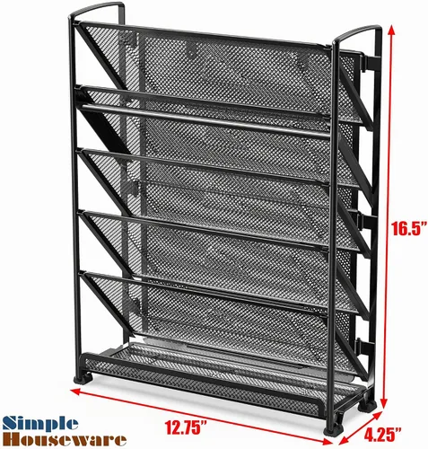 Vista 6 de Simple Houseware Organizador de documentos y cartas para montar en pared, de 6 niveles, negro 5 bandejas inclinadas + 1 bandeja inferior plana