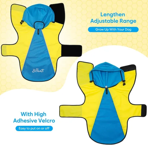 Vista 8 de Impermeable para perro, poncho impermeable con capucha, chaqueta reflectante de seguridad para perro, abrigo impermeable para perro, impermeable