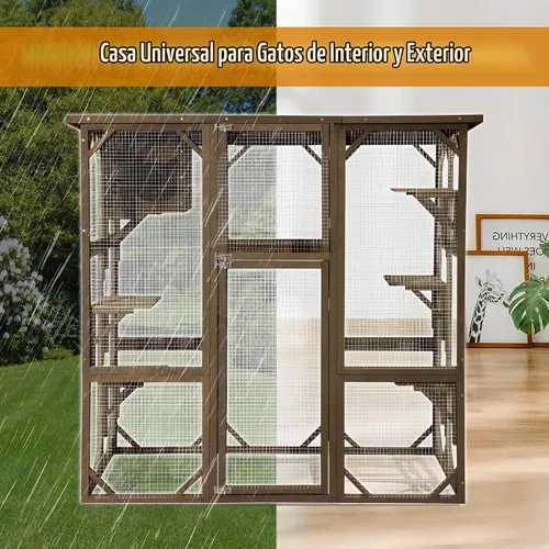 Vista 2 de Grepatio Casa grande para gatos de madera Catio para exteriores con resistente a la intemperie, jaula para gatos, corralito interior con plataforma